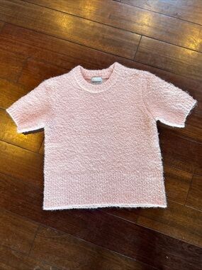 Industry Pink Orange Short Sleeve Fuzzy Knit Soft Pullover Sweater Medium Cozy
